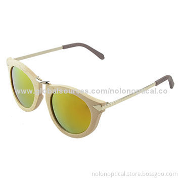 Hard maple sun glasses with metal temple and coating lens, CE/FDA